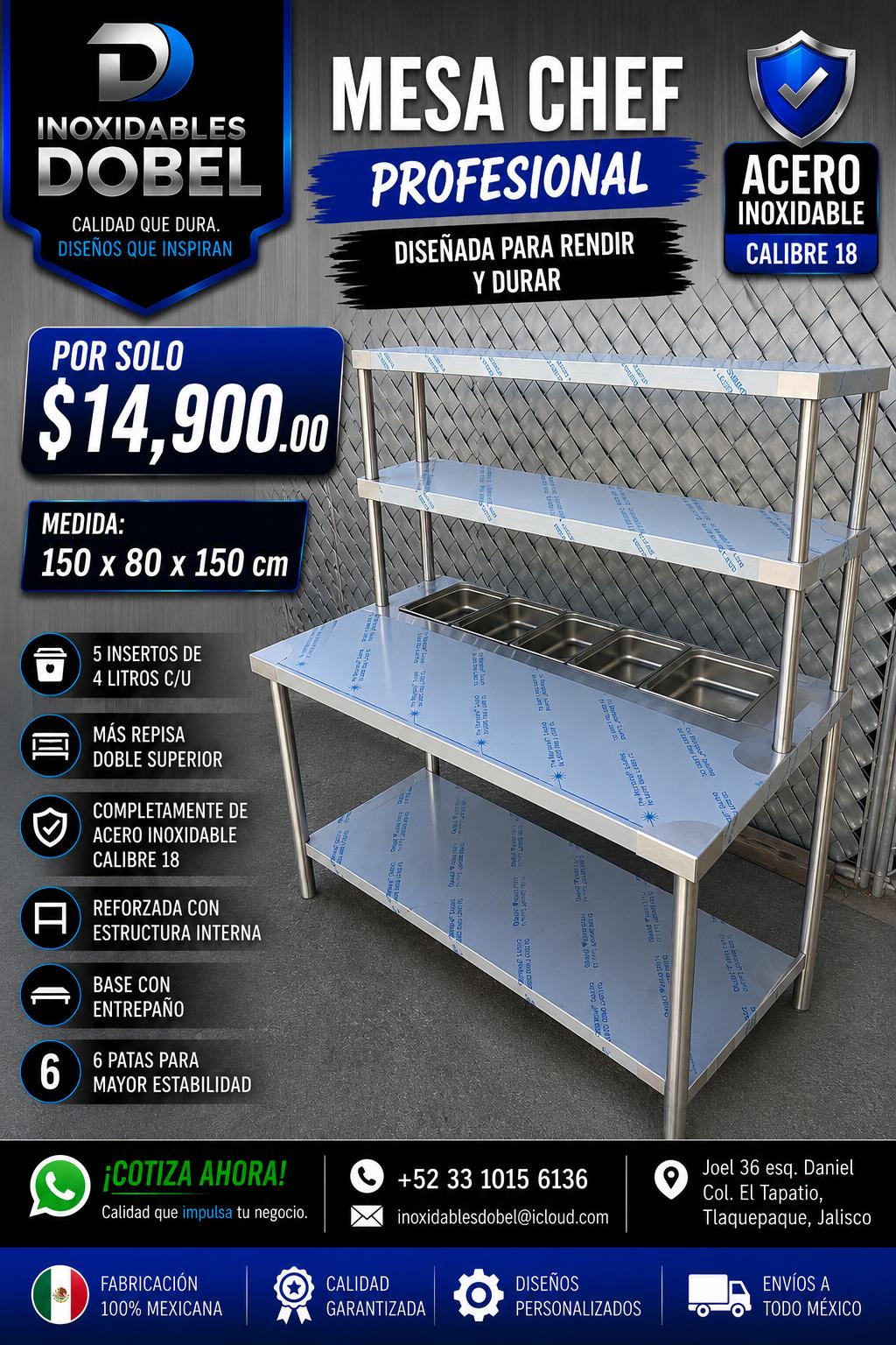 Mesa Chef Profesional 150x80x150