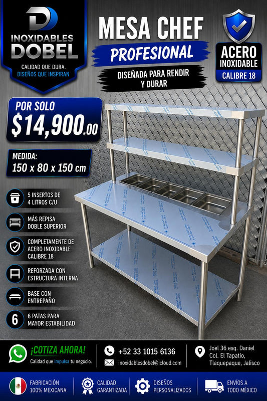 Mesa Chef Profesional 150x80x150