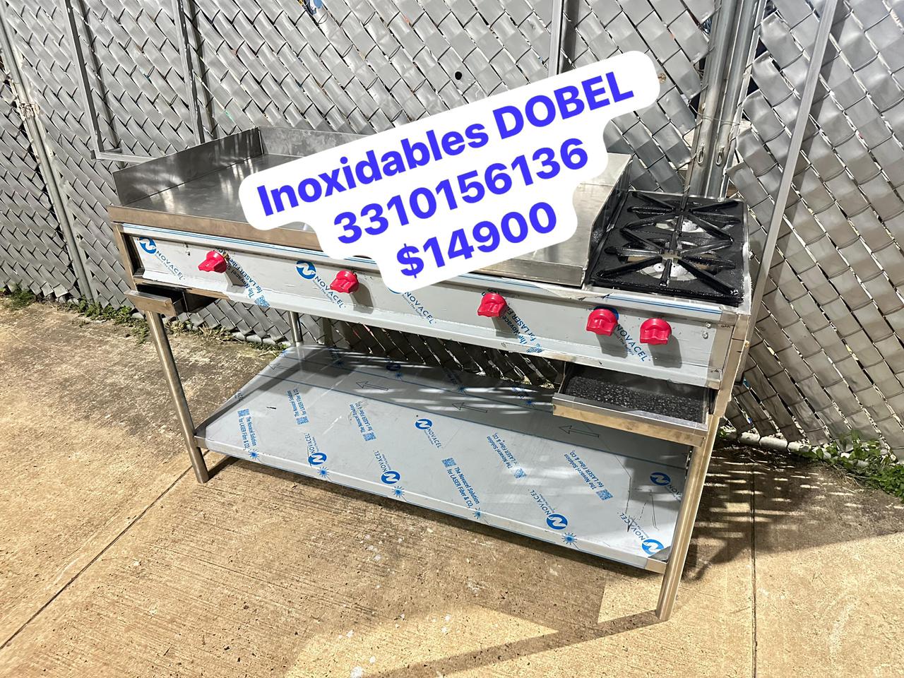 Plancha más doble quemador 150x65 de acero inoxidable - INOXIDABLES DOBEL