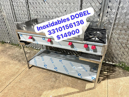 Plancha más doble quemador 150x65 de acero inoxidable - INOXIDABLES DOBEL