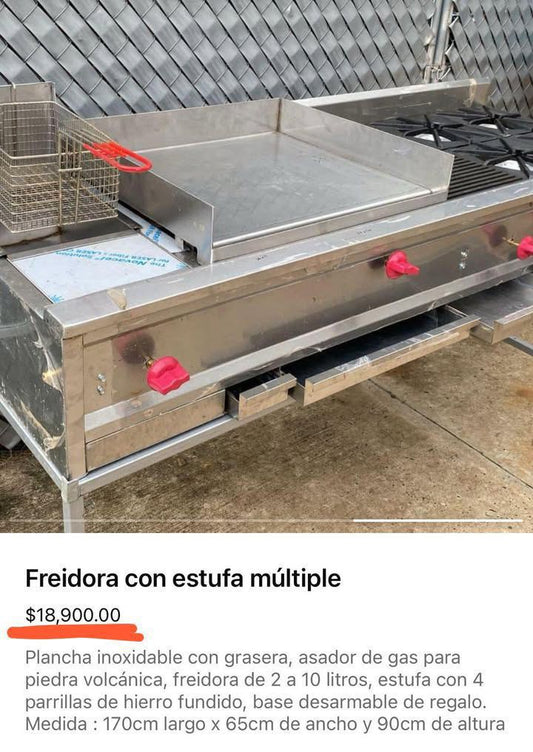 Freidora con estufa múltiple 170x65 de acero inoxidable - INOXIDABLES DOBEL