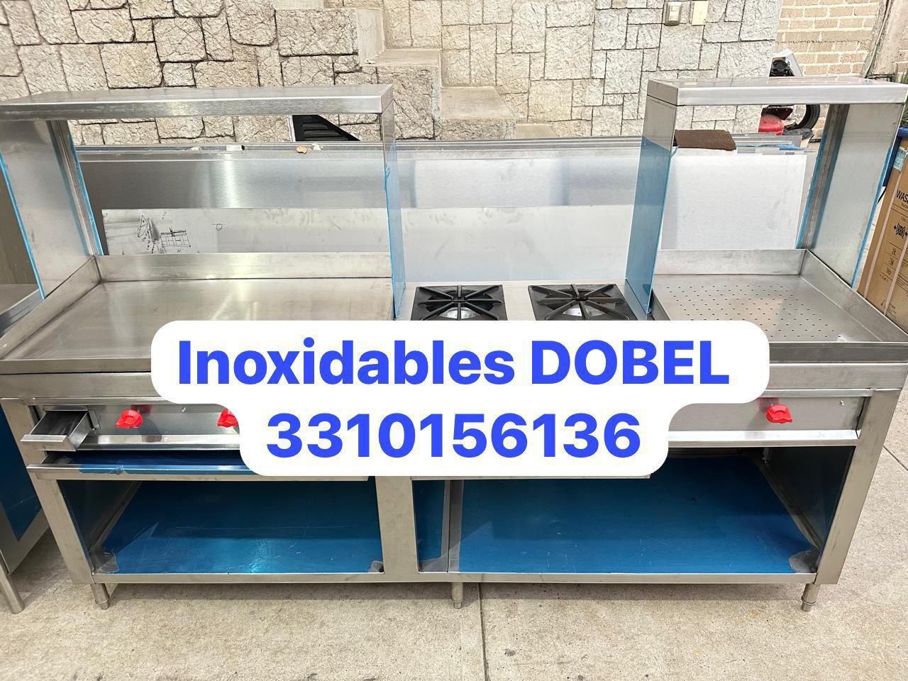 Estación plancha, 2 quemadores y comal de vapor 210x60 - INOXIDABLES DOBEL