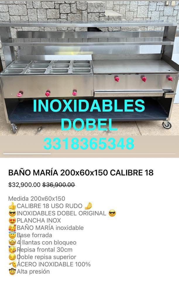 Baño María 200x60 calibre 18 de acero inoxidable - INOXIDABLES DOBEL