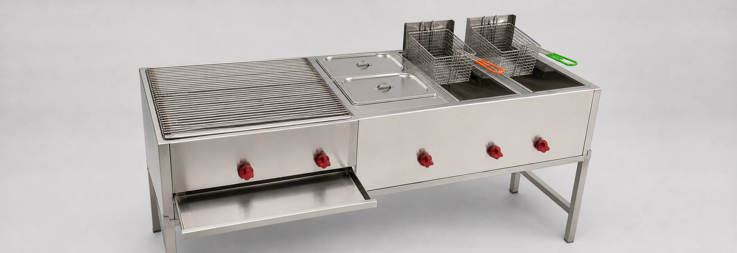 Asador Múltiple con Baño María y Freidoras Jumbo 190x65