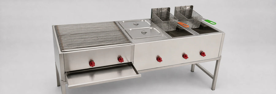 Asador Múltiple con Baño María y Freidoras Jumbo 190x65