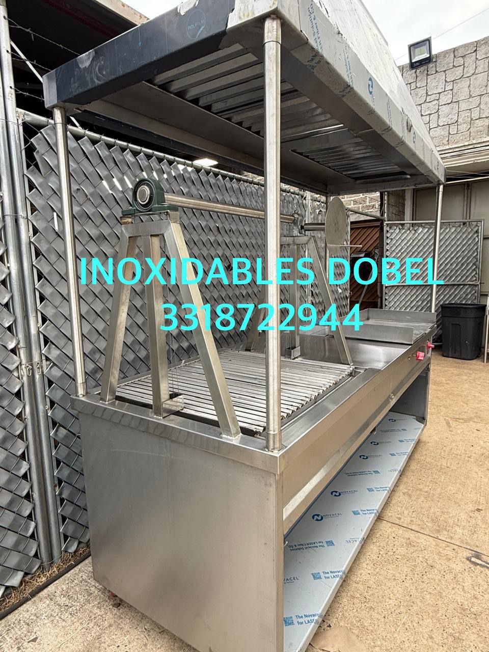Asador parrilla con campana superior 210x70 de acero inoxidable - INOXIDABLES DOBEL