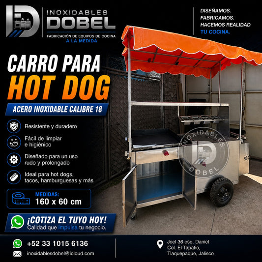 Carro para hot dog 160x60 calibre 18 de acero inoxidable - INOXIDABLES DOBEL